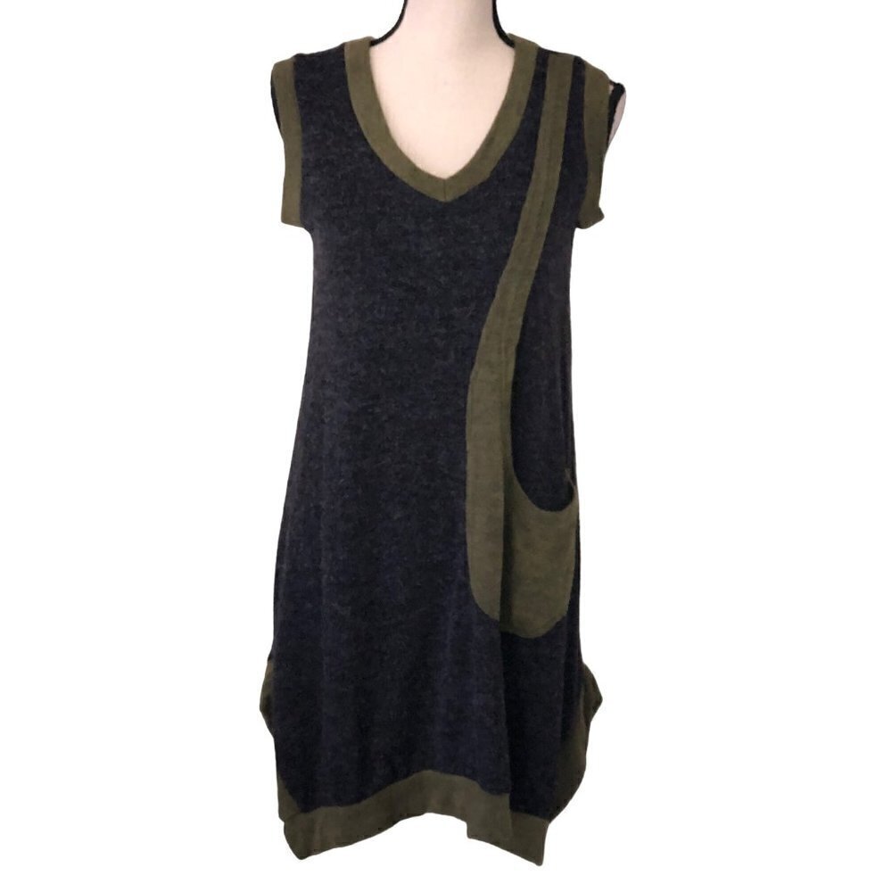Rising International Size S Dress Sweater Knit Sleeveless Gray Green Asymmetric